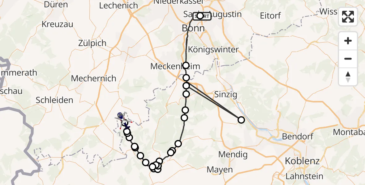 Flugroute Polizeihubschrauber Sankt Augustin - Hümmel, 14 April 2026, 11:42