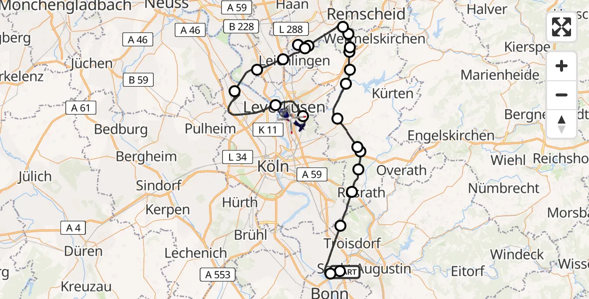 Flugroute Polizeihubschrauber Sankt Augustin - Leverkusen Flugplatz, 14 April 2026, 11:44