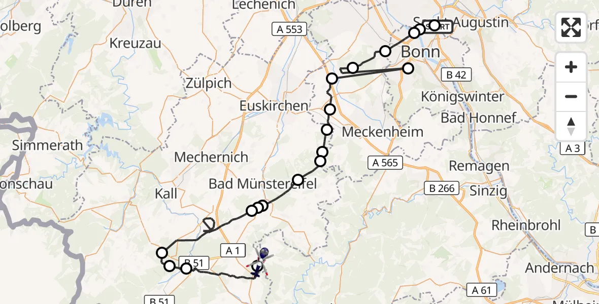 Flugroute Polizeihubschrauber Sankt Augustin - Ohlenhard, 14 April 2026, 11:51