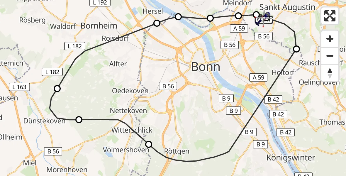 Flugroute Polizeihubschrauber Bonn-Hangelar Flugplatz - Bonn-Hangelar Flugplatz, 14 April 2026, 11:53