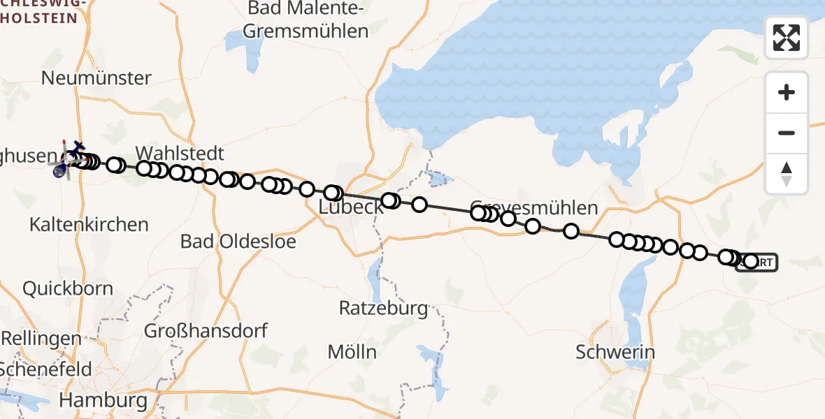 Flugroute Polizeihubschrauber Warnow - Bad Bramstedt Hubschrauberlandeplatz, 14 April 2026, 11:55
