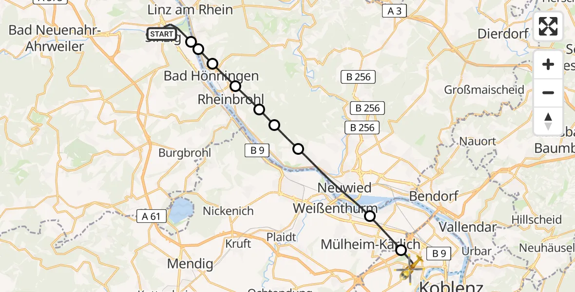 Flugroute Rettungshubschrauber Sinzig - Koblenz, 14 April 2026, 11:58