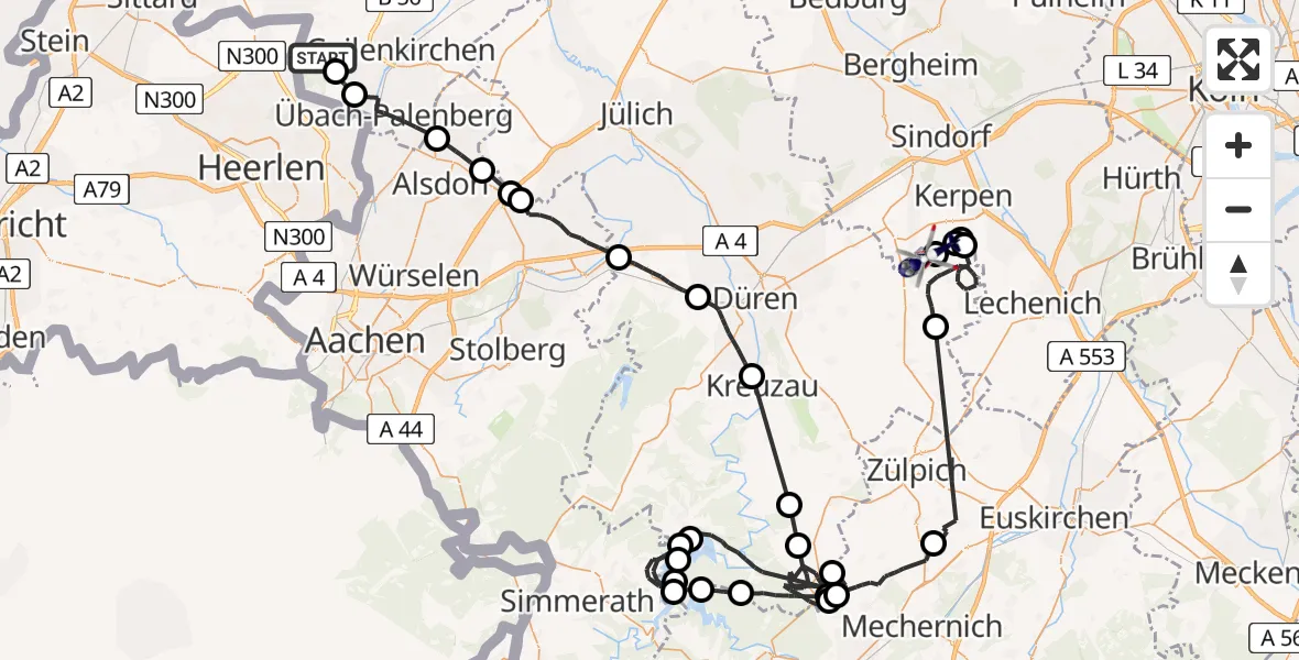 Flugroute Polizeihubschrauber Militärflugplatz Geilenkirchen - Militärflugplatz Nörvenich, 14 April 2026, 11:58