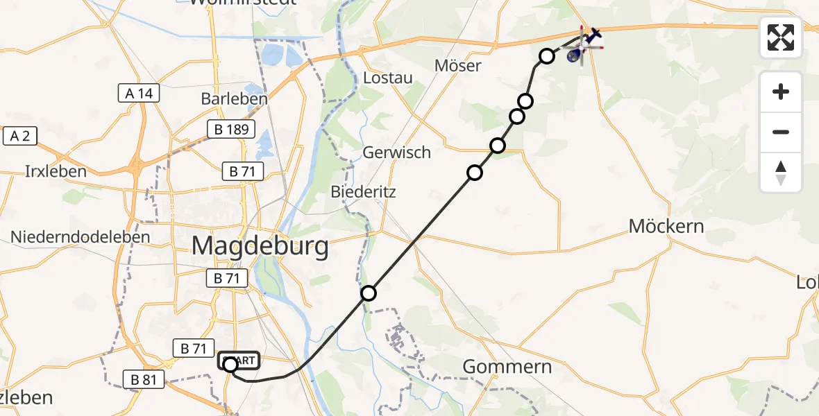Flugroute Polizeihubschrauber Magdeburg City Flugplatz - Burg, 14 April 2026, 11:58