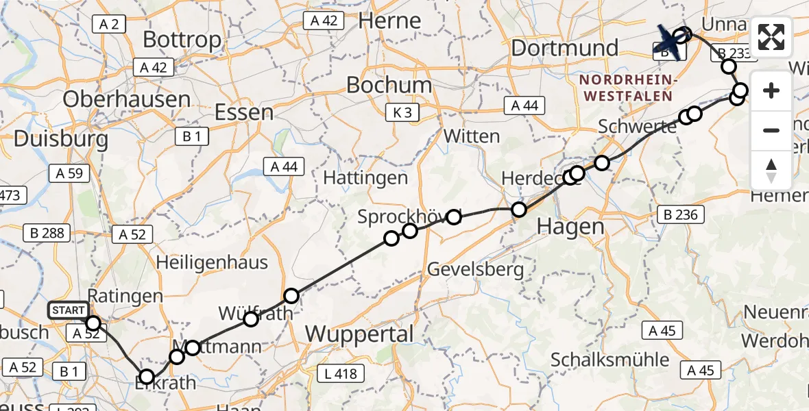 Flugroute Polizeiflugzeug Düsseldorf Flughafen - Dortmund Flughafen, 14 April 2026, 12:05