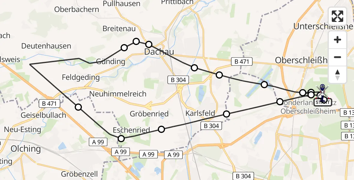 Flugroute Polizeihubschrauber Oberschleißheim - Oberschleissheim Hubschrauberlandeplatz, 14 April 2026, 12:05