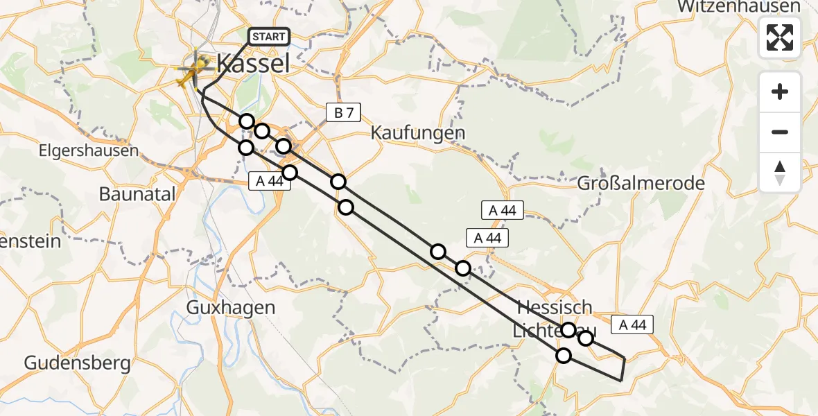 Flugroute Rettungshubschrauber Kassel - Kassel, 14 April 2026, 12:06