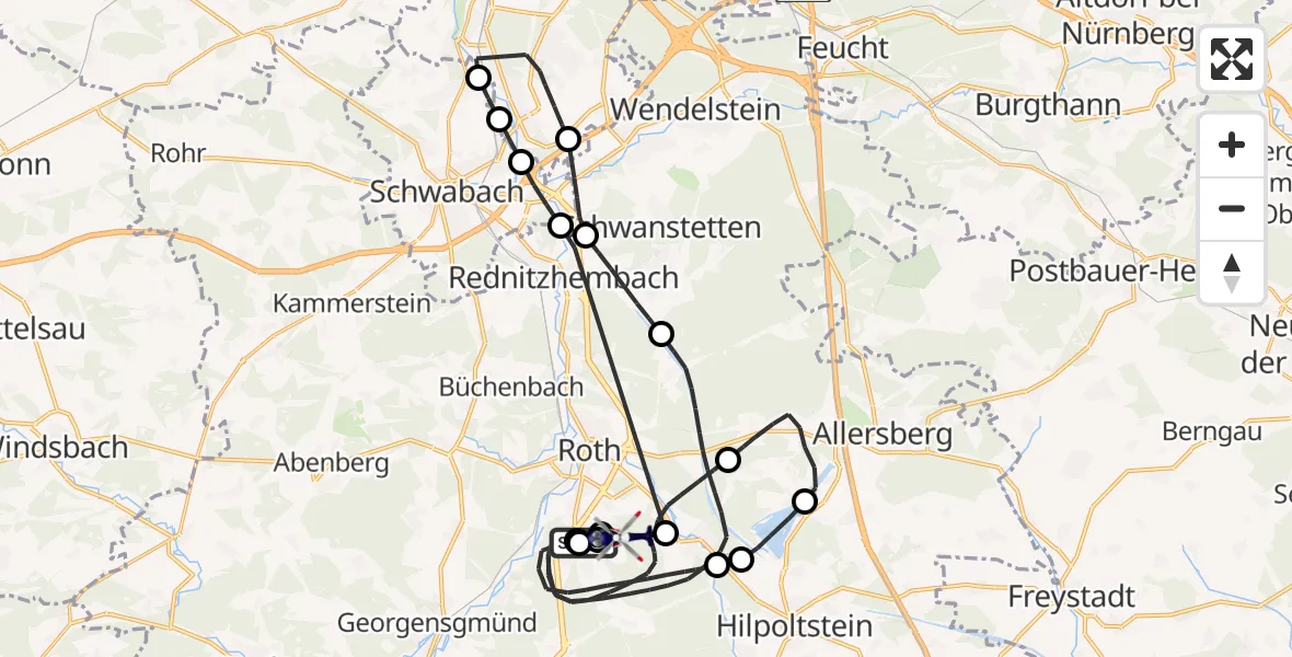 Flugroute Polizeihubschrauber Roth - Roth, 14 April 2026, 12:08