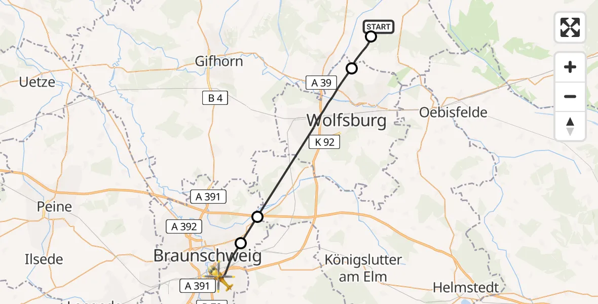 Flugroute Rettungshubschrauber Bergfeld - Braunschweig, 14 April 2026, 12:08