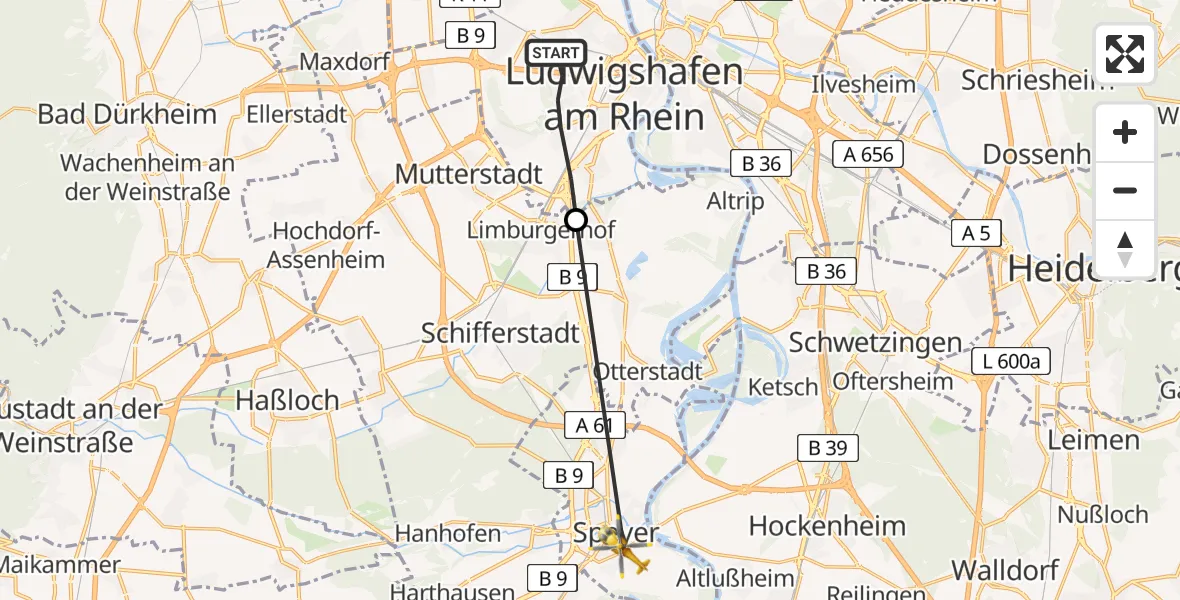 Flugroute Rettungshubschrauber Ludwigshafen am Rhein - Speyer, 14 April 2026, 12:10