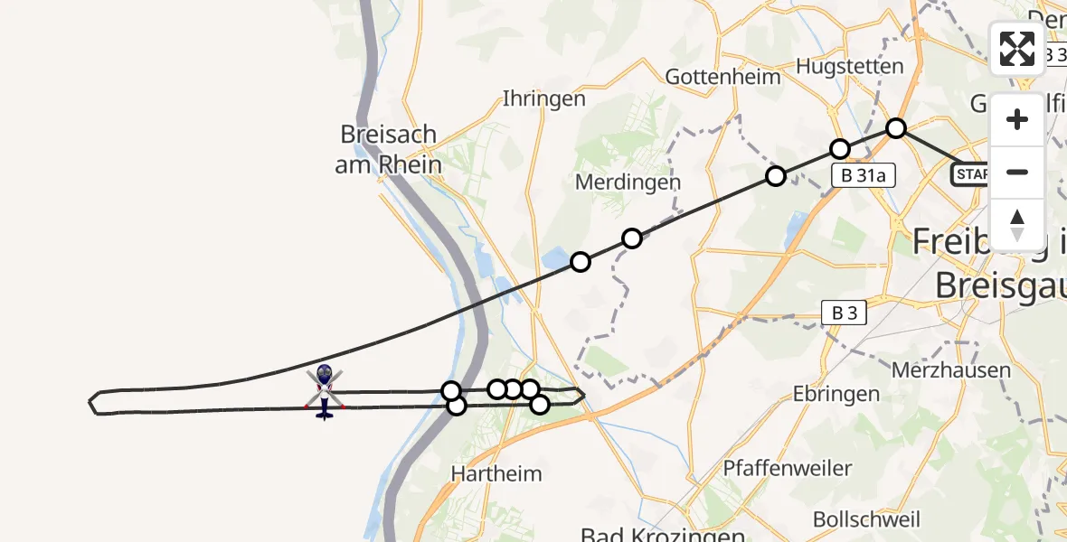 Flugroute Polizeihubschrauber Freiburg im Breisgau Flugplatz - Hartheim am Rhein, 14 April 2026, 12:11