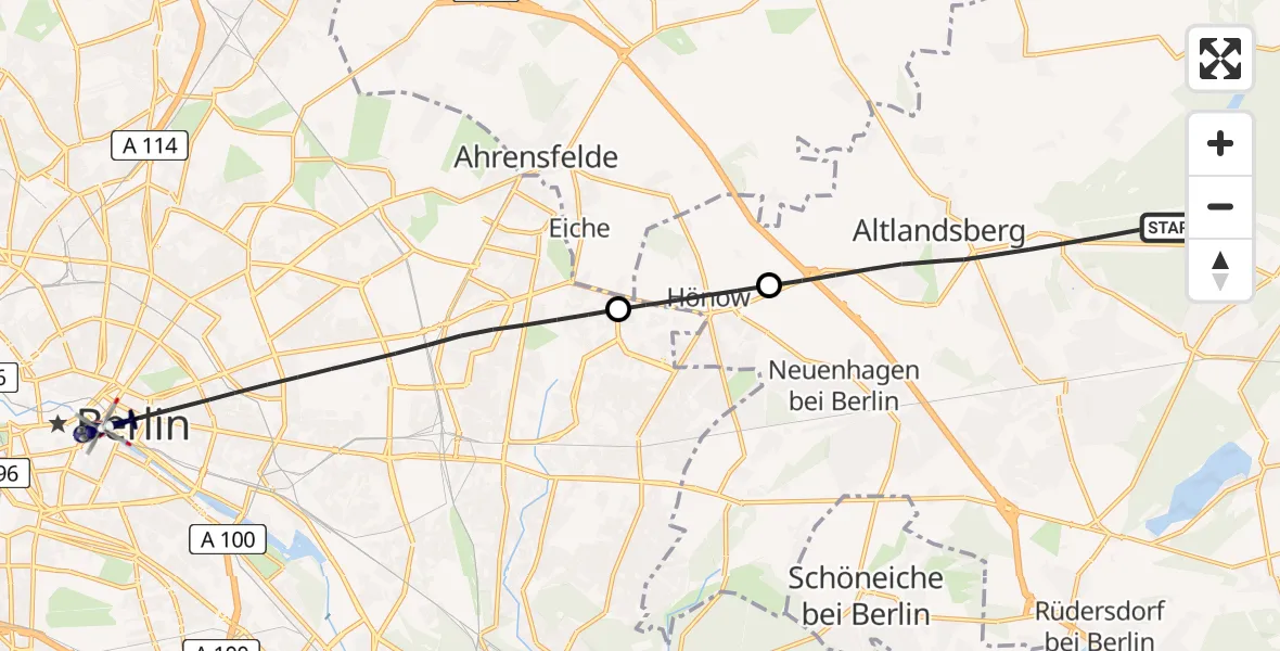 Flugroute Polizeihubschrauber Altlandsberg - Berlin, 14 April 2026, 12:15