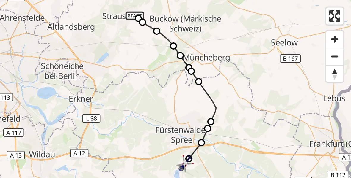 Flugroute Polizeihubschrauber Strausberg Flugplatz - Bad Saarow, 14 April 2026, 12:16