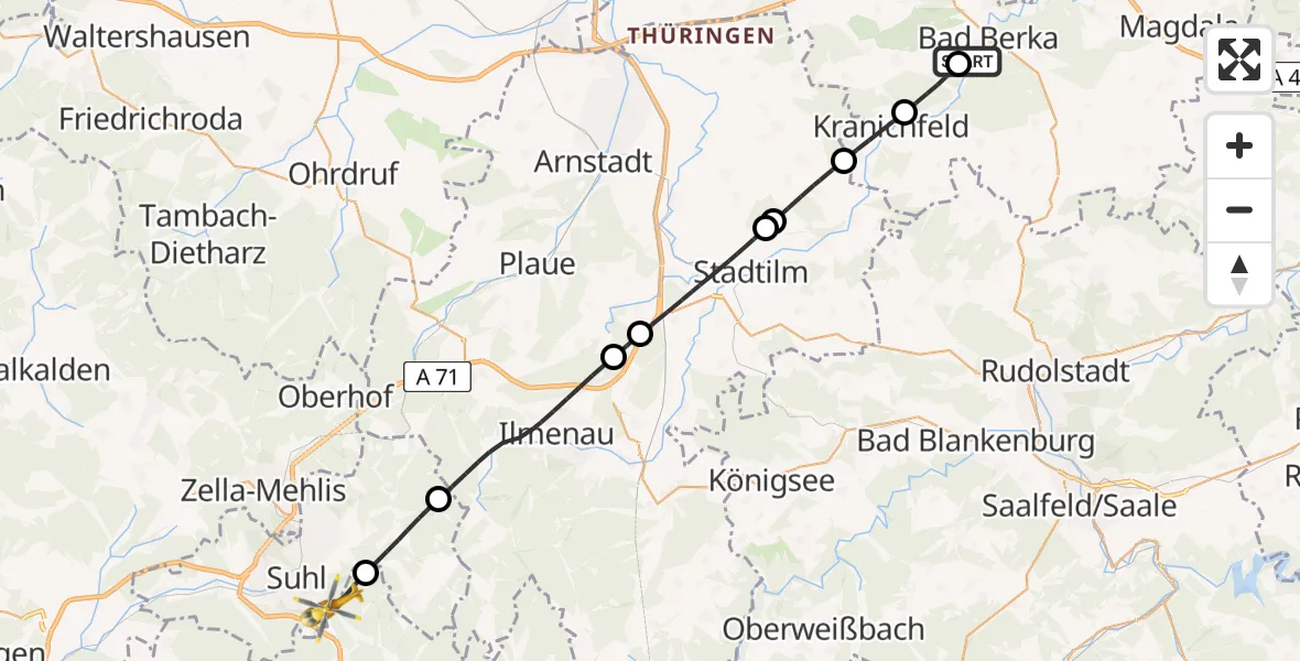 Flugroute Rettungshubschrauber Bad Berka Central Hospital - Suhl, 14 April 2026, 12:18