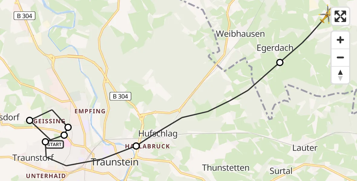 Flugroute Rettungshubschrauber Traunstein Hospital - Wonneberg, 14 April 2026, 12:18
