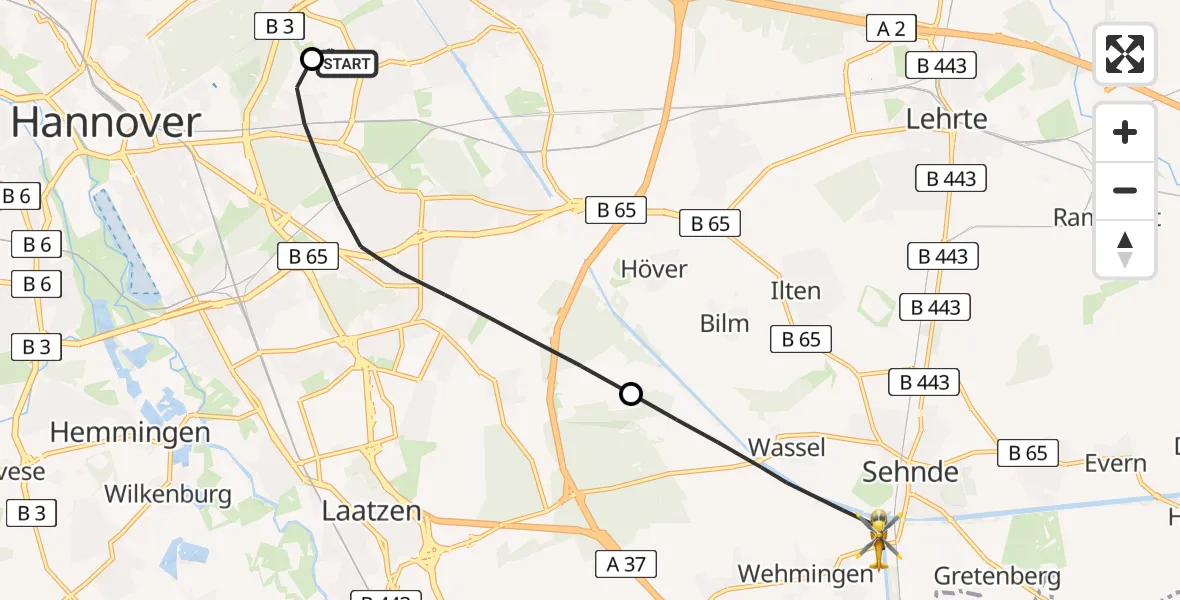 Flugroute Rettungshubschrauber Hannover Luftrettung Hubschrauberlandeplatz (Christoph 4) - Sehnde, 14 April 2026, 12:32