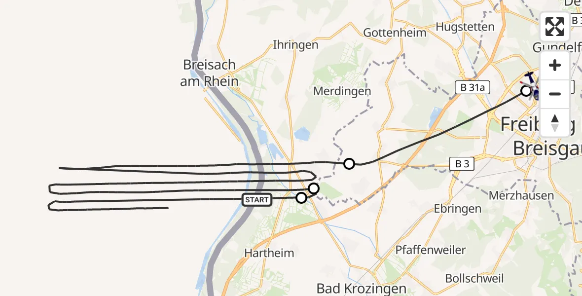 Flugroute Polizeihubschrauber Breisach am Rhein - Freiburg im Breisgau Flugplatz, 14 April 2026, 12:37