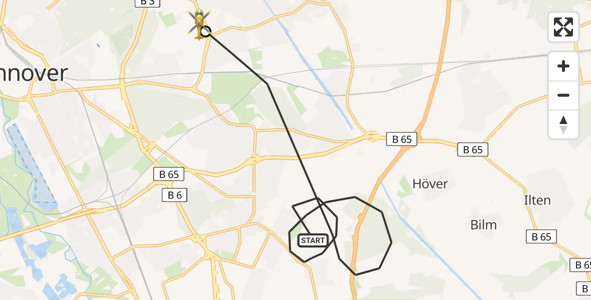 Flugroute Rettungshubschrauber Hannover - Hannover Luftrettung Hubschrauberlandeplatz (Christoph 4), 14 April 2026, 12:45