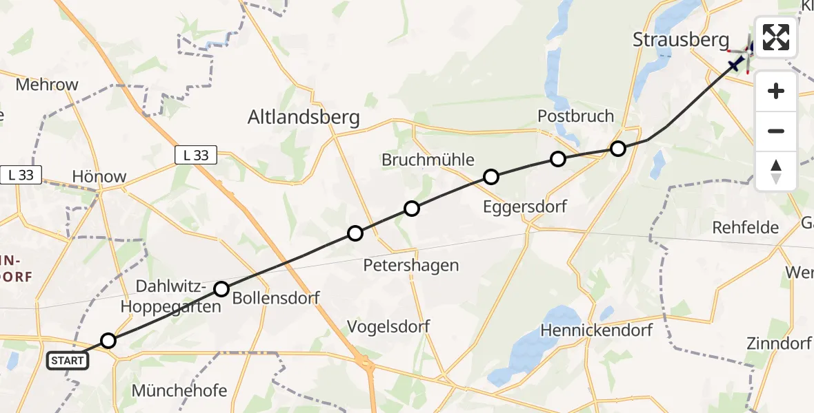Flugroute Polizeihubschrauber Berlin - Strausberg, 14 April 2026, 12:55