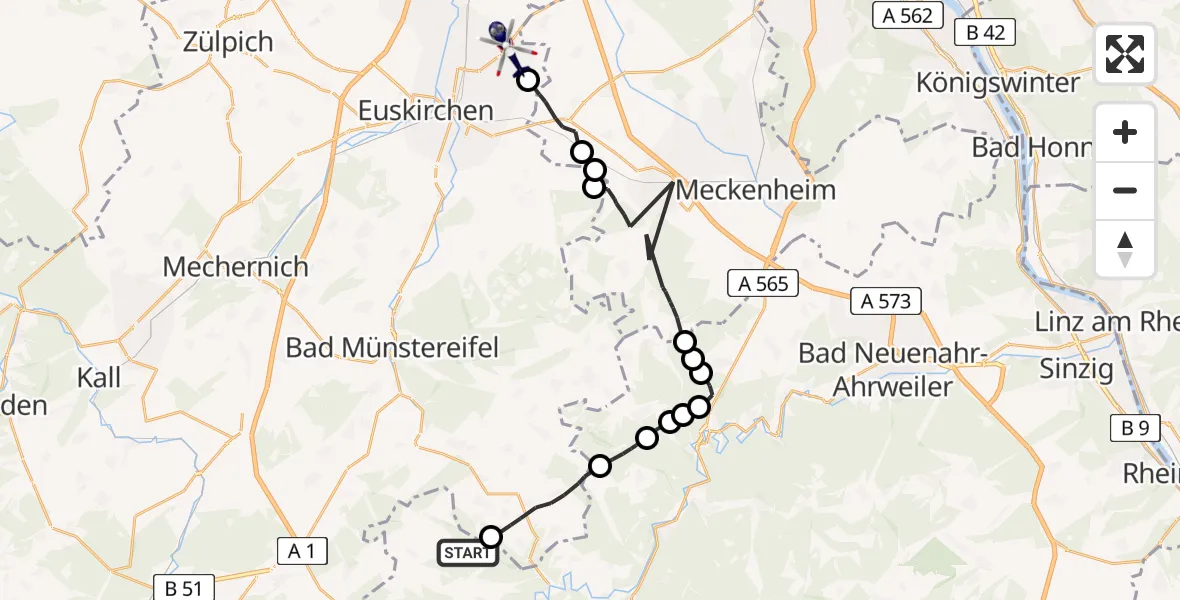 Flugroute Polizeihubschrauber Hümmel - Euskirchen, 14 April 2026, 12:55