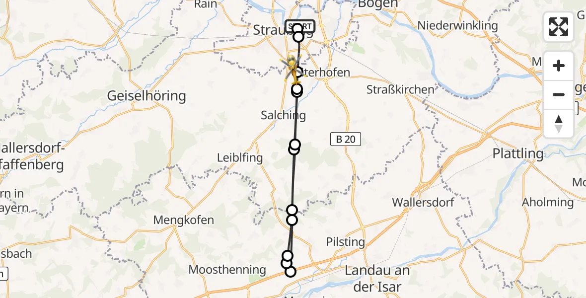 Flugroute Rettungshubschrauber Sankt Elisabeth Hospital Straubing - Feldkirchen, 14 April 2026, 12:56