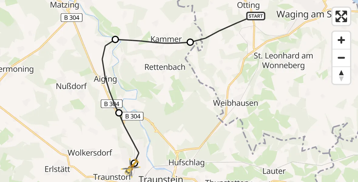 Flugroute Rettungshubschrauber Waging a.See - Traunstein Hospital, 14 April 2026, 13:01