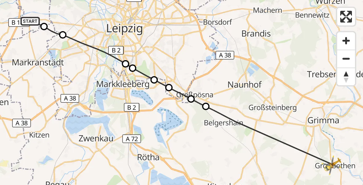 Flugroute Rettungshubschrauber Schkeuditz - Grimma, 14 April 2026, 13:02