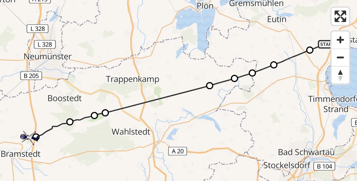 Flugroute Polizeihubschrauber Sierksdorf - Bimöhlen, 14 April 2026, 13:02