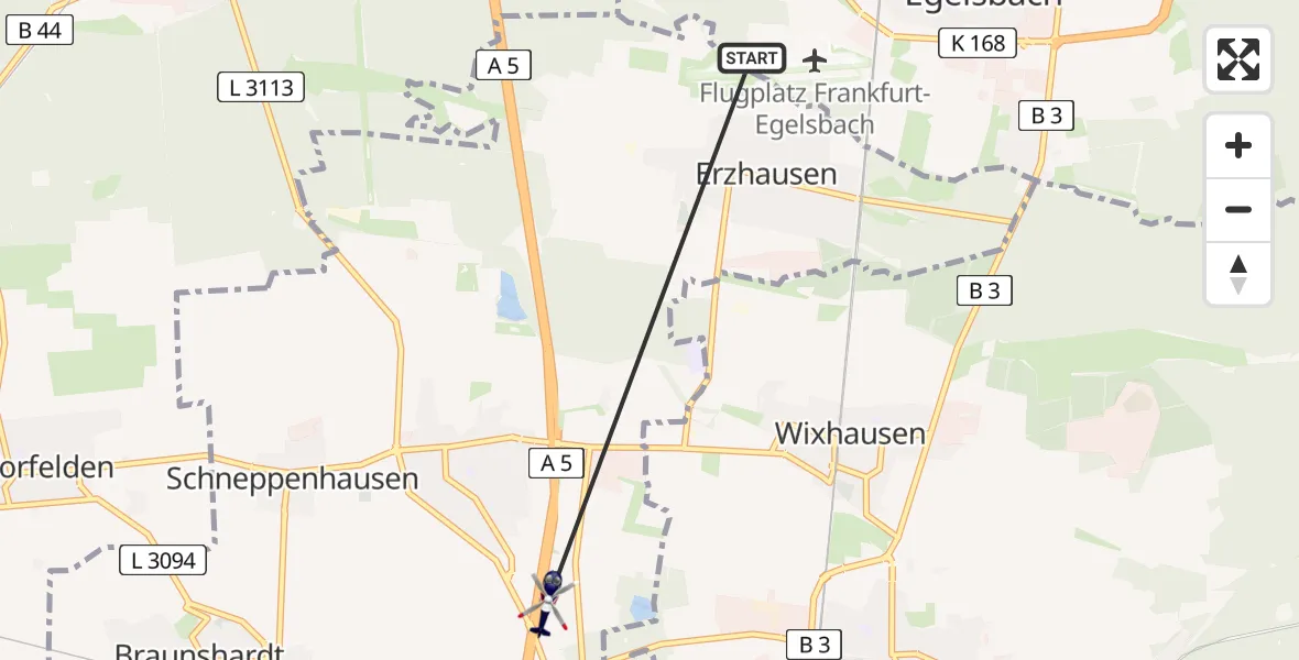 Flugroute Polizeihubschrauber Flughafen Frankfurt-Egelsbach - Weiterstadt, 14 April 2026, 13:05