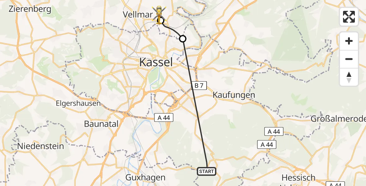 Flugroute Rettungshubschrauber Söhrewald - Fuldatal Bundespolizei Hubschrauberlandeplatz, 14 April 2026, 13:08