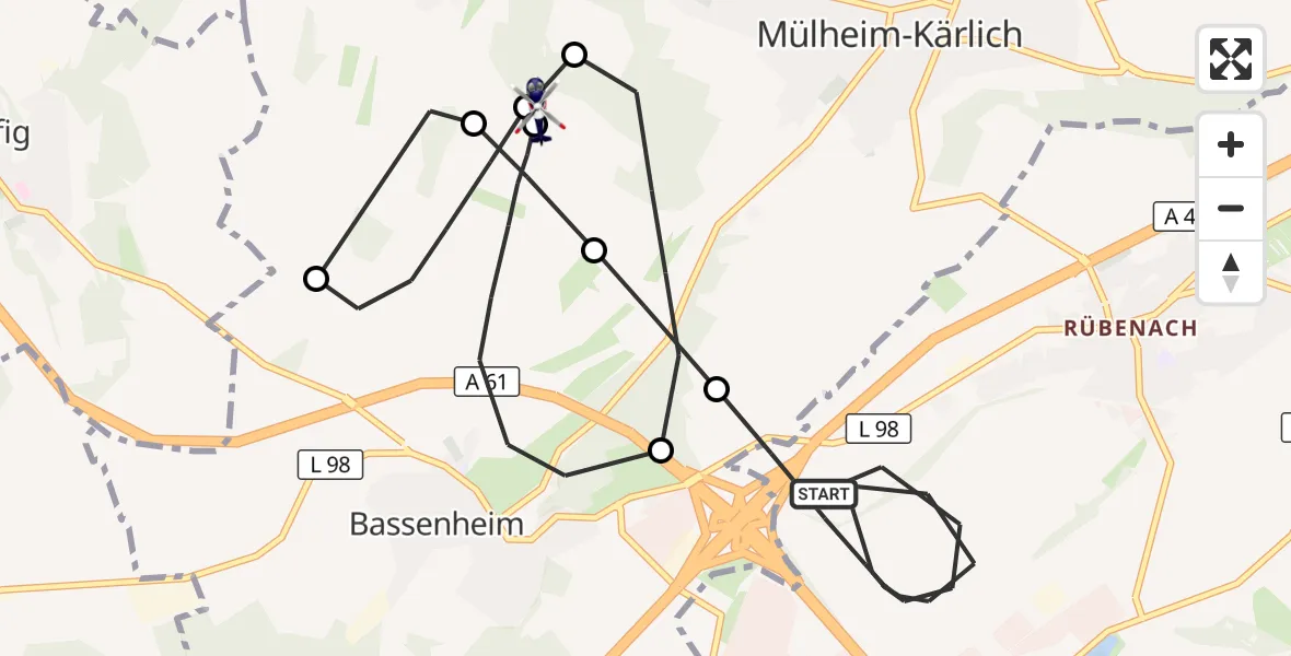 Flugroute Polizeihubschrauber Koblenz - Mülheim-Kärlich, 14 April 2026, 13:17