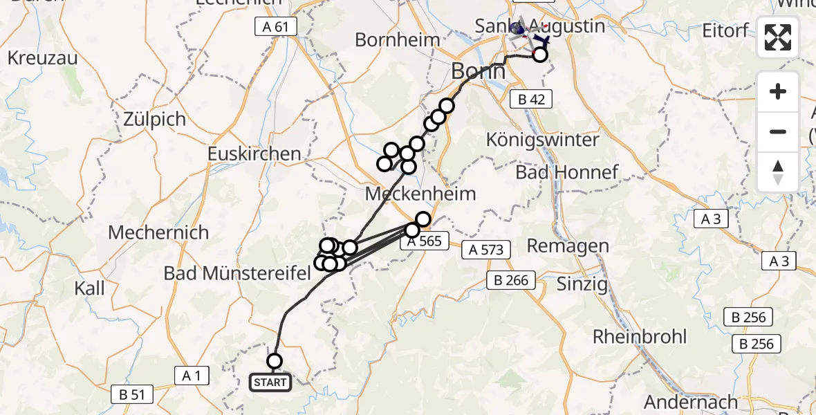 Flugroute Polizeihubschrauber Hümmel - Sankt Augustin, 14 April 2026, 13:20
