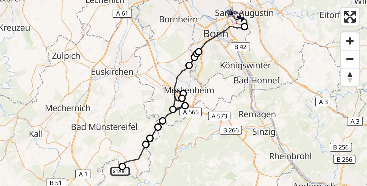 Flugroute Polizeihubschrauber Hümmel - Bonn-Hangelar Flugplatz, 14 April 2026, 13:22