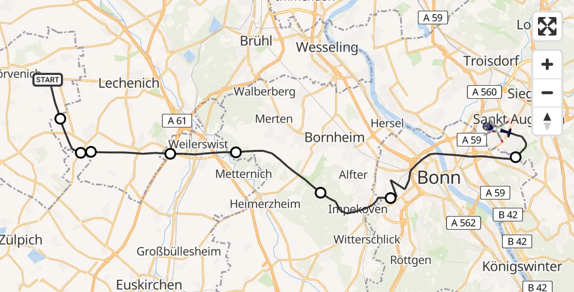 Flugroute Polizeihubschrauber Nörvenich - Bonn-Hangelar Flugplatz, 14 April 2026, 13:27