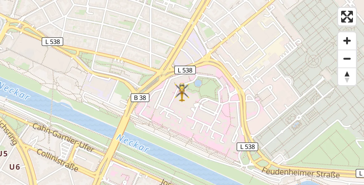 Flugroute Rettungshubschrauber Mannheim - Mannheim, 14 April 2026, 13:28