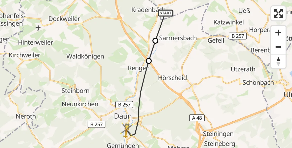 Flugroute Ambulanzhubschrauber Neichen - Daun, 14 April 2026, 13:30