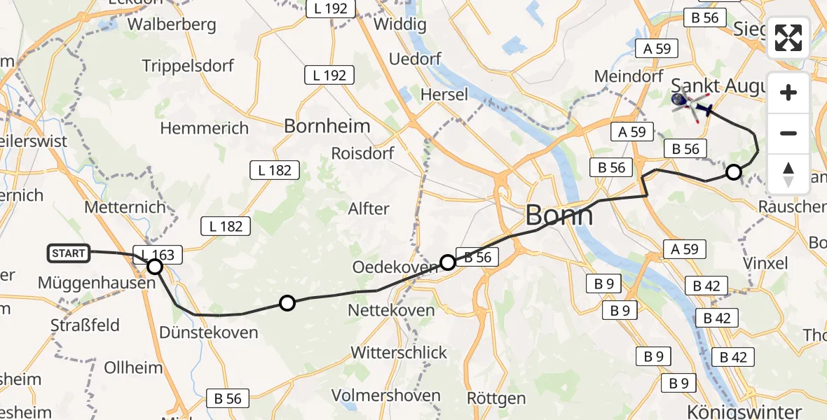 Flugroute Polizeihubschrauber Weilerswist - Bonn-Hangelar Flugplatz, 14 April 2026, 13:32