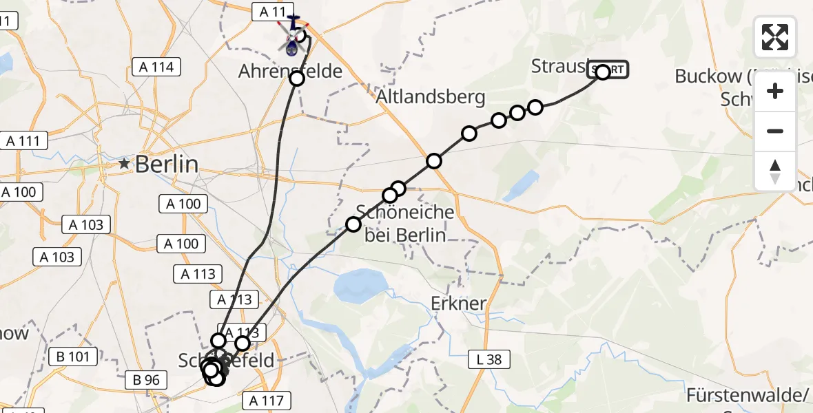 Flugroute Polizeihubschrauber Strausberg Flugplatz - Ahrensfelde Hubschrauberlandeplatz, 14 April 2026, 13:32