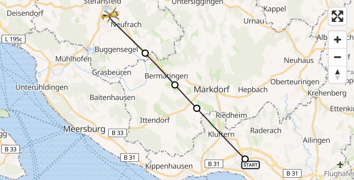 Flugroute Rettungshubschrauber Friedrichshafen Hospital - Salem, 14 April 2026, 13:35