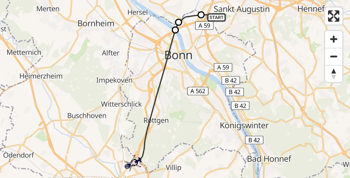 Flugroute Polizeihubschrauber Sankt Augustin - Meckenheim, 14 April 2026, 13:41
