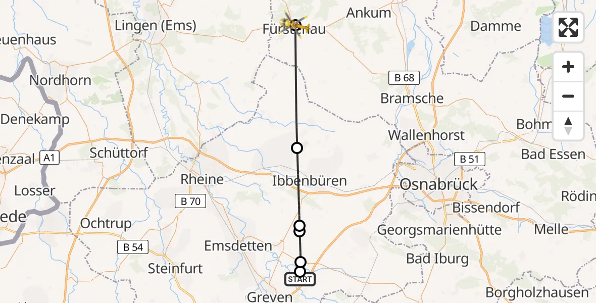 Flugroute Ambulanzhubschrauber Christoph  Westfalen-ADAC - Fürstenau, 14 April 2026, 13:44