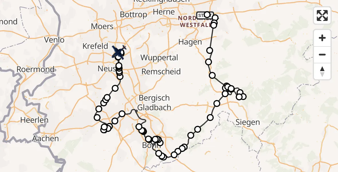 Flugroute Polizeiflugzeug Dortmund Flughafen - Düsseldorf Flughafen, 14 April 2026, 13:45