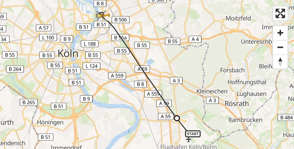 Flugroute Rettungshubschrauber Köln Bonn Flughafen - Köln, 14 April 2026, 13:47
