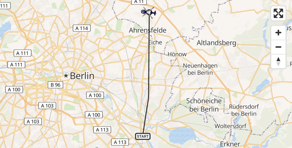Flugroute Polizeihubschrauber Berlin - Ahrensfelde Hubschrauberlandeplatz, 14 April 2026, 13:51