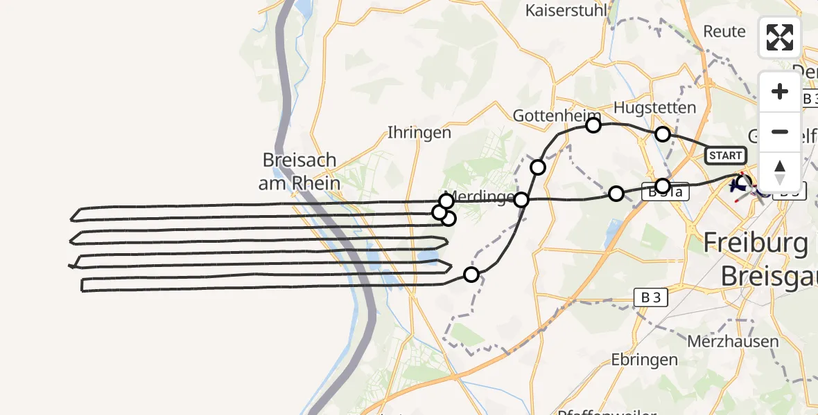 Flugroute Polizeihubschrauber Freiburg im Breisgau - Freiburg im Breisgau Flugplatz, 14 April 2026, 13:57