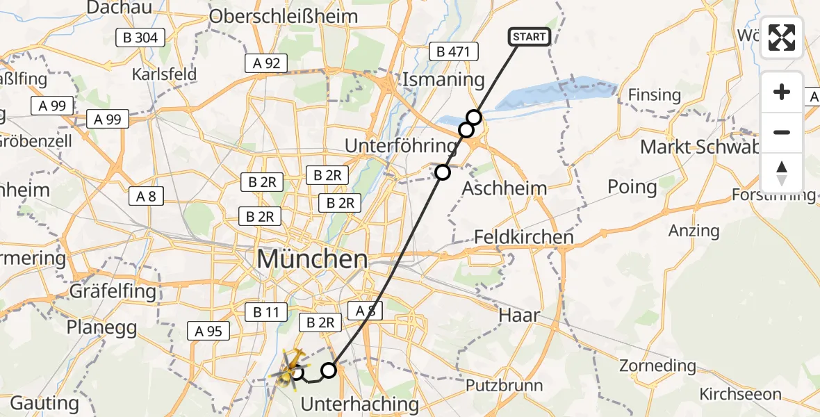 Flugroute Rettungshubschrauber Ismaning - ADAC Air Rescue Center Hubschrauberlandeplatz (Christoph 1), 14 April 2026, 14:00