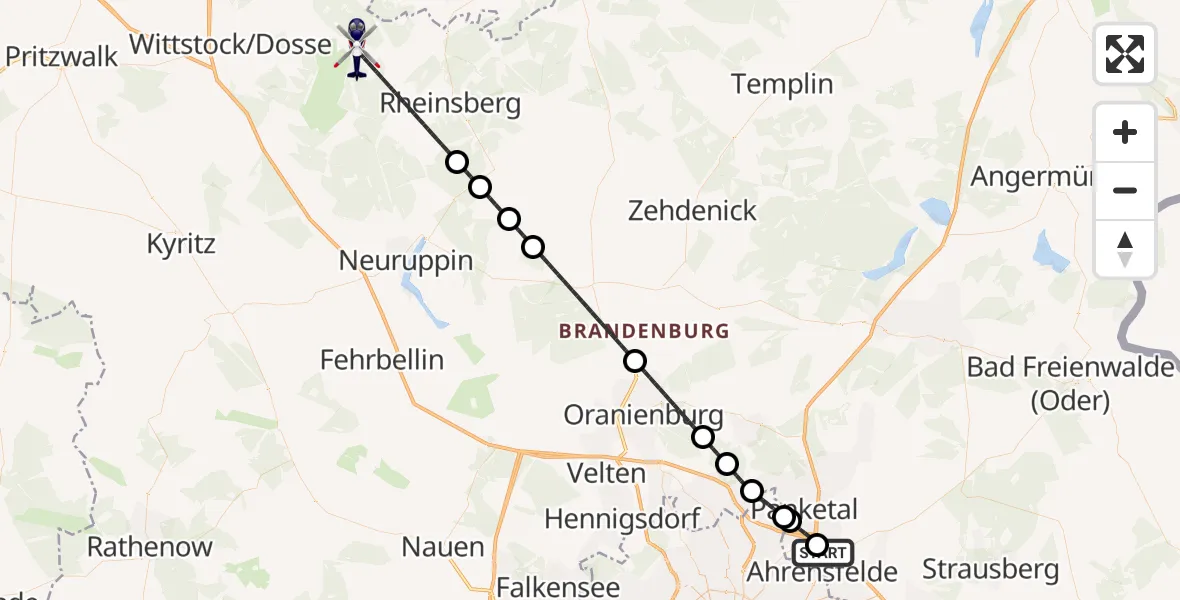Flugroute Polizeihubschrauber Ahrensfelde Hubschrauberlandeplatz - Rheinsberg, 14 April 2026, 14:04