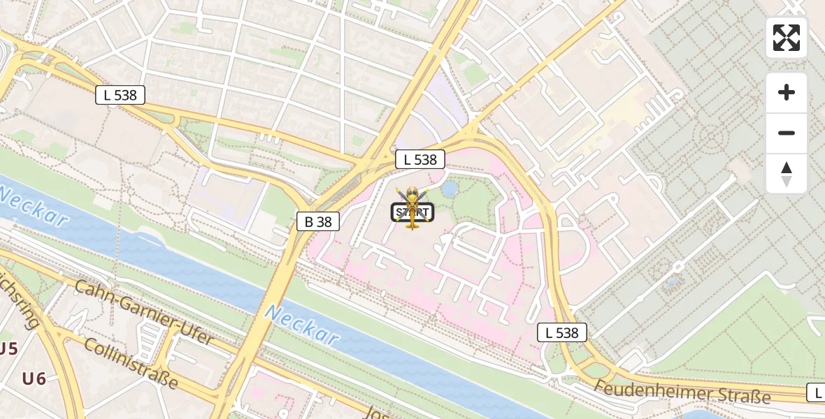 Flugroute Rettungshubschrauber Mannheim - Mannheim, 14 April 2026, 14:07