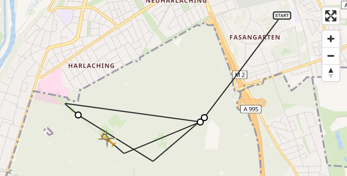 Flugroute Rettungshubschrauber München - Perlacher Forst, 14 April 2026, 14:10