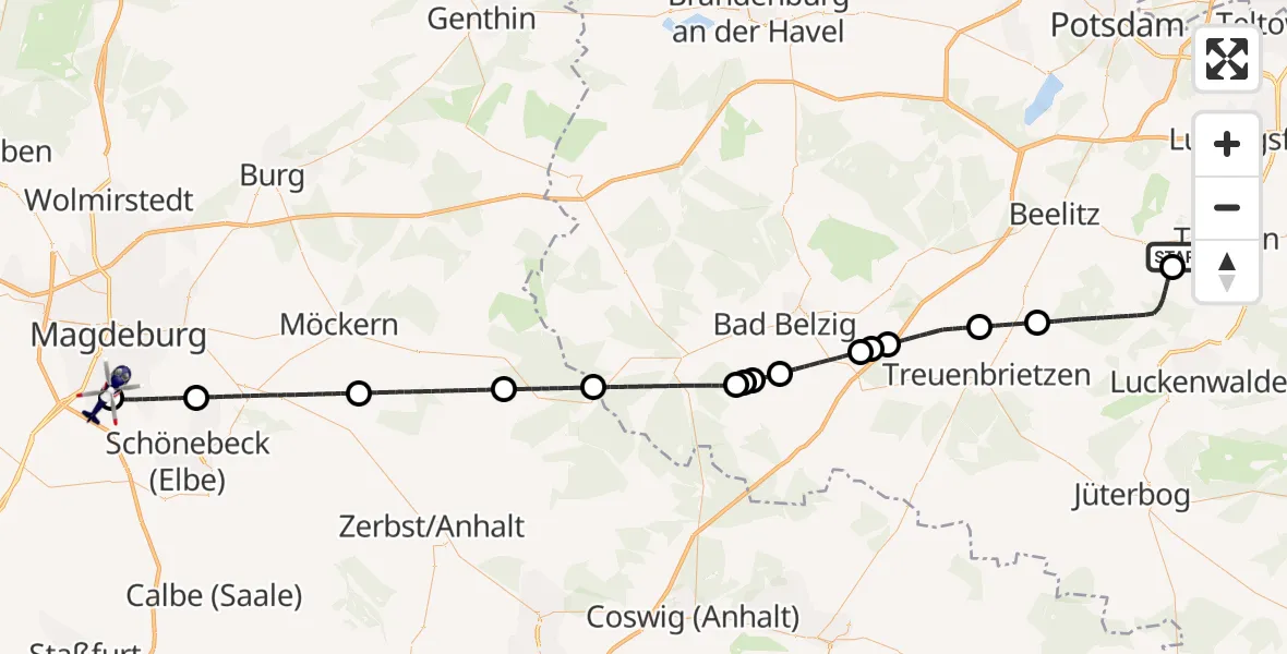 Flugroute Polizeihubschrauber Trebbin - Magdeburg, 14 April 2026, 14:13